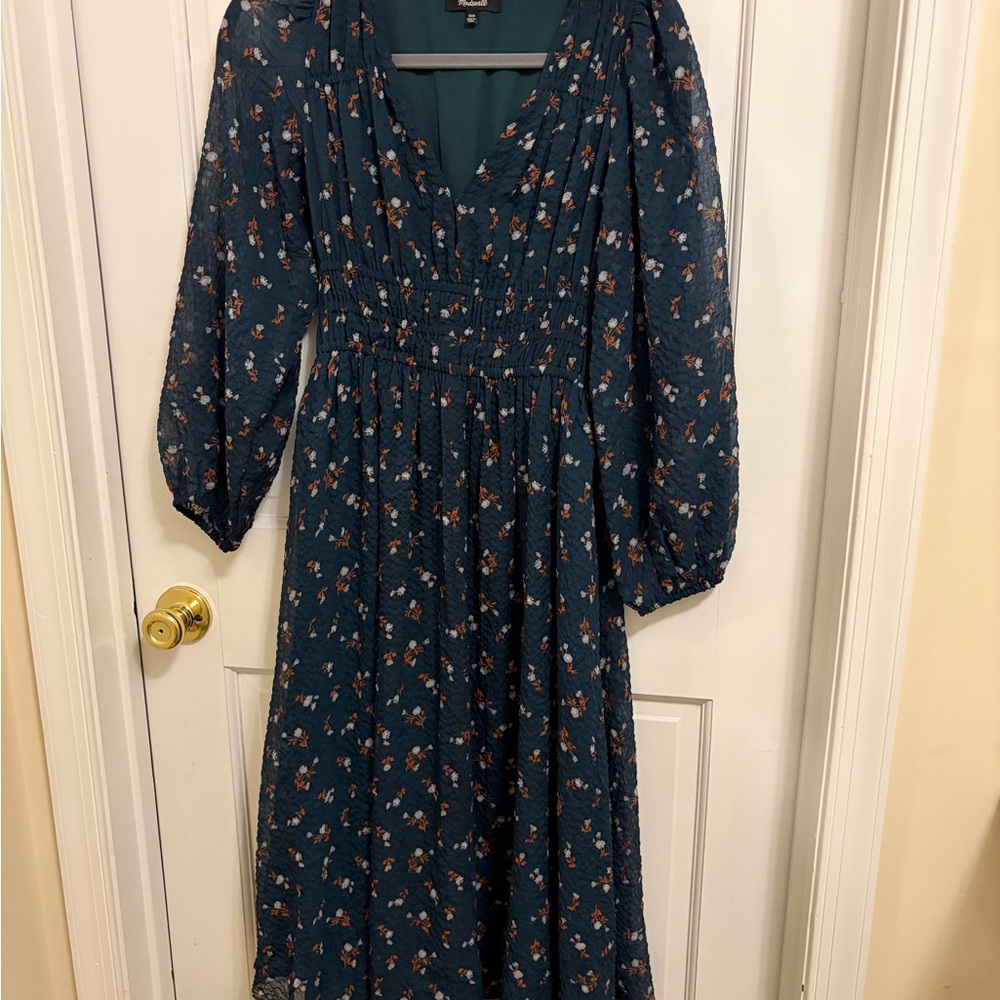 Madewell Teal Floral Long Sleeve Dress